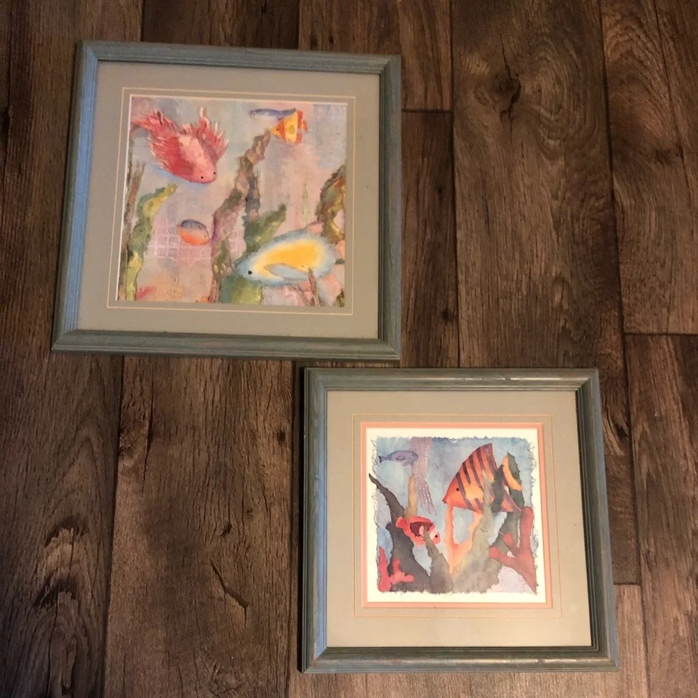 Vintage Nautical Wall Art Set | Original Linn Done Aquatic Prints Framed Coastal